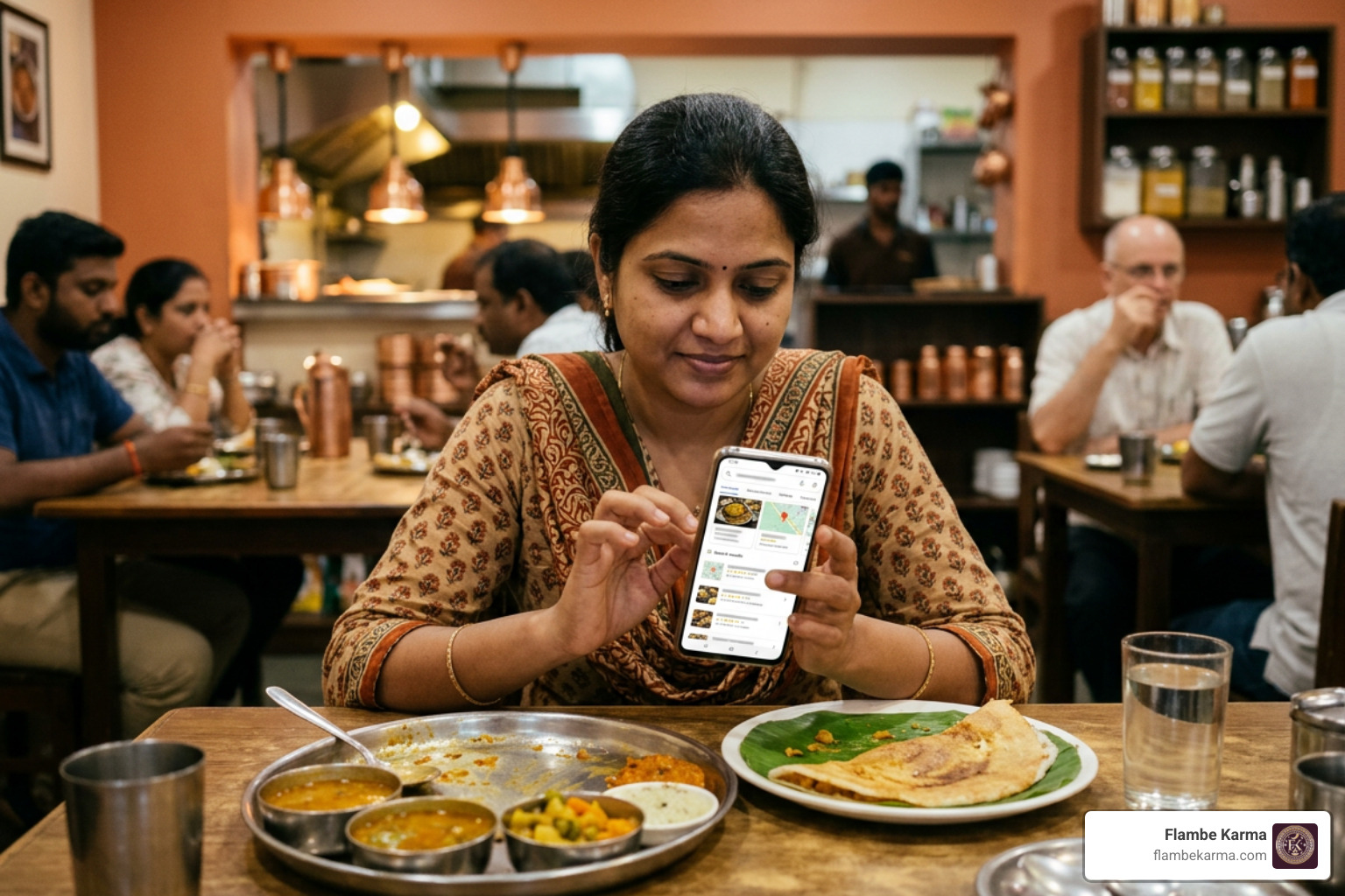 Searching for local Indian vegetarian food on a phone