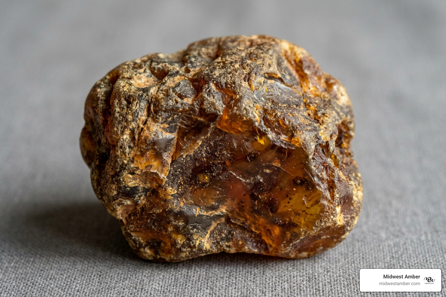 Raw Baltic amber in its natural, unpolished state showing organic crust and texture