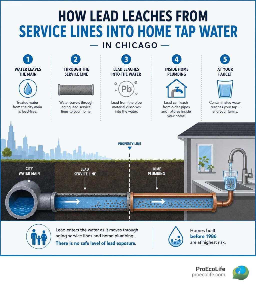 Infographic: How lead leaches from service lines into home tap water in Chicago infographic