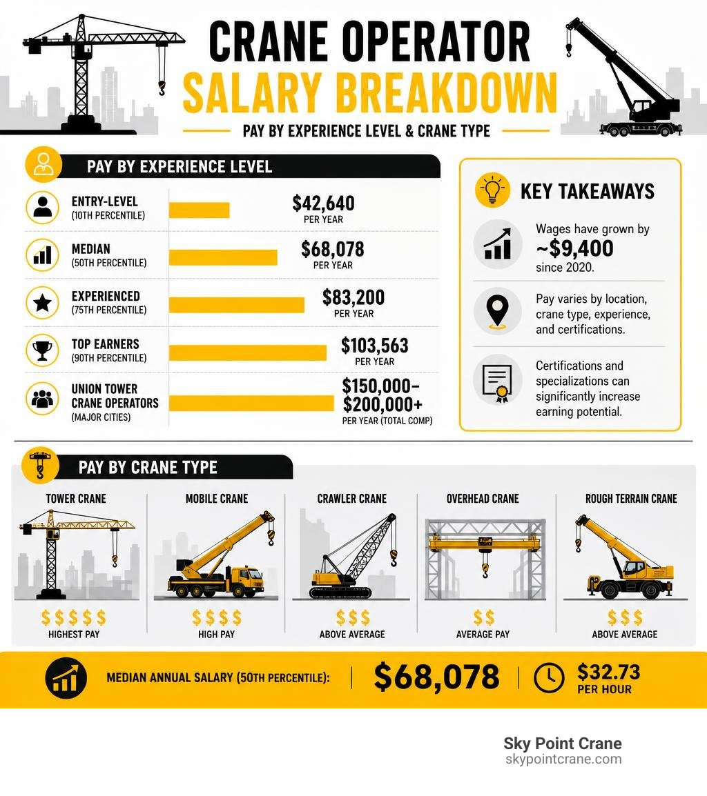 Crane operator salary breakdown infographic showing pay by experience level and crane type infographic Crane operator salary breakdown infographic showing pay by experience level and crane type infographic
