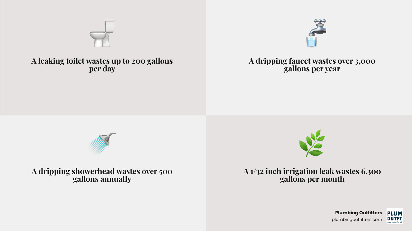 Infographic showing household water waste statistics from common leaks including toilets, faucets, showerheads, and Infographic showing household water waste statistics from common leaks including toilets, faucets, showerheads, and