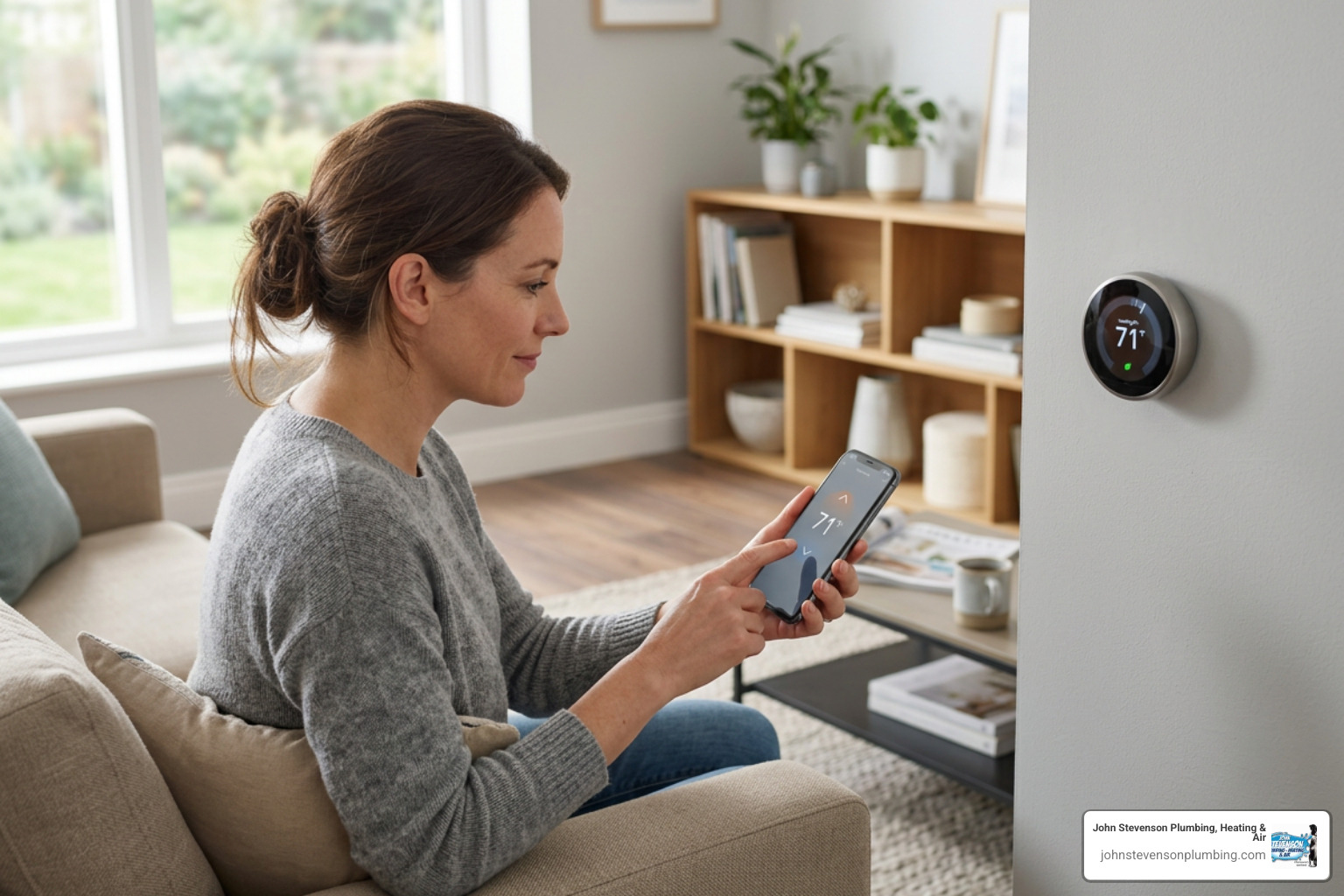 homeowner adjusting indoor climate on smartphone