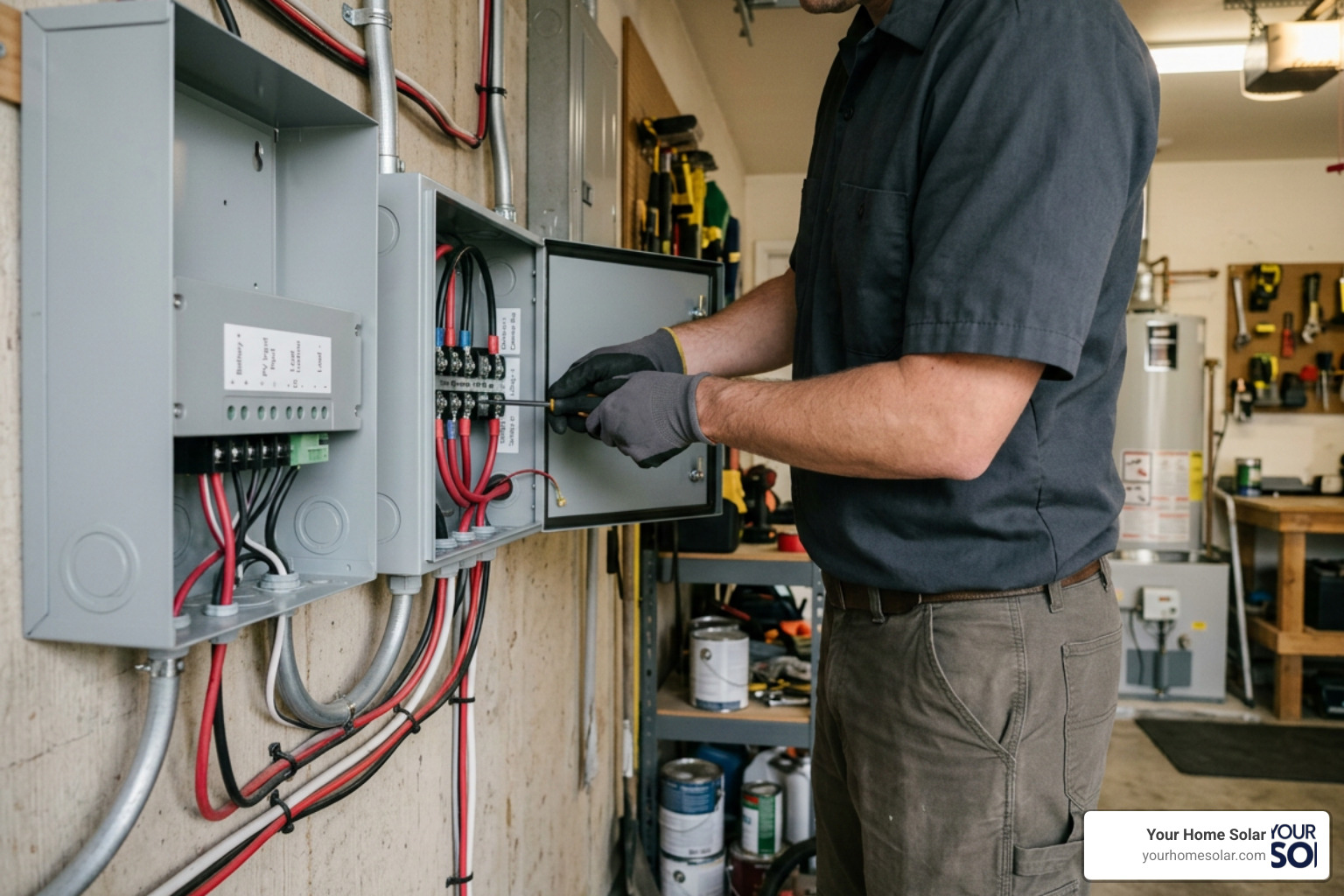 A DIYer wiring a solar combiner box and charge controller A DIYer wiring a solar combiner box and charge controller