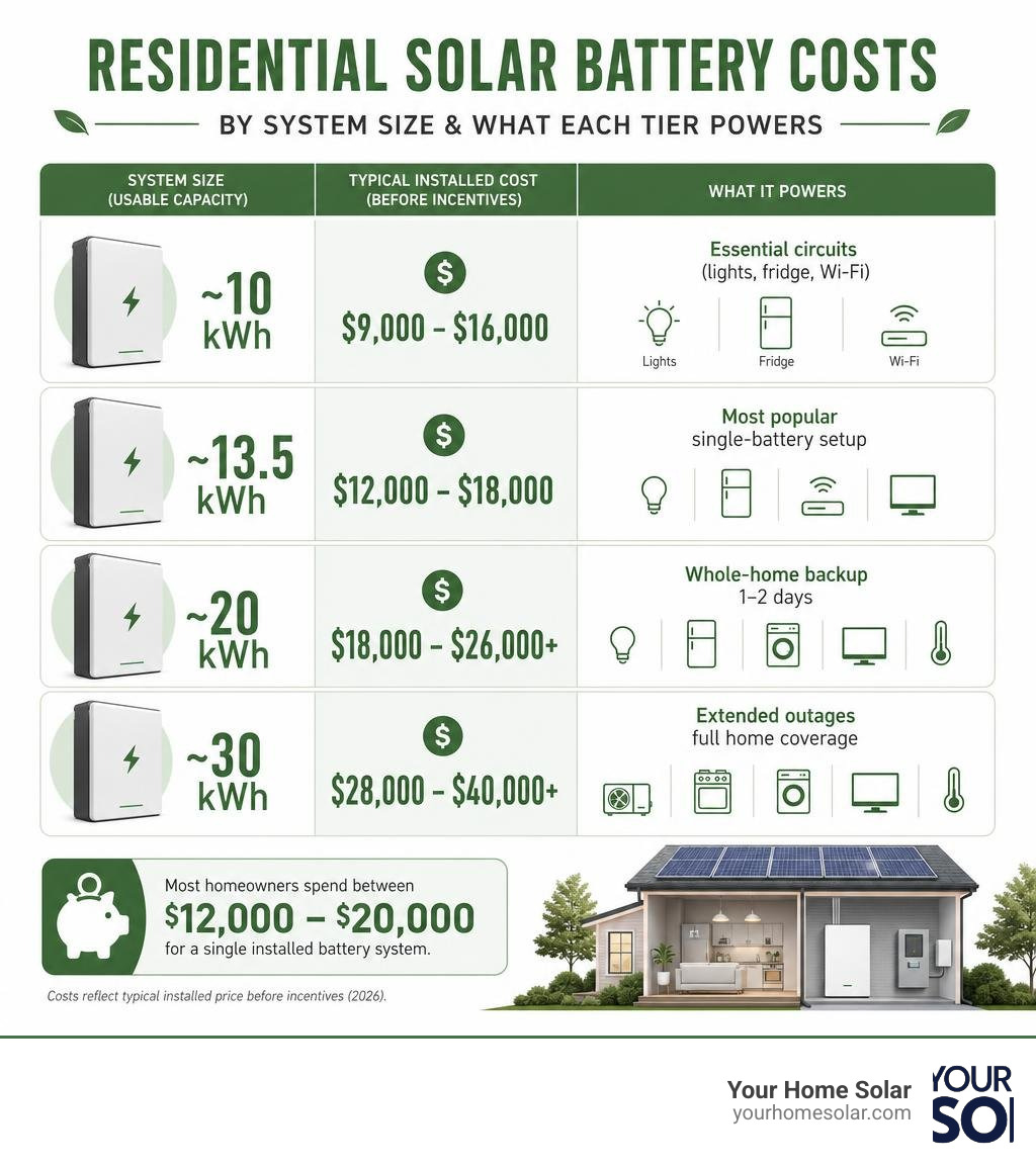 infographic showing residential solar battery costs by system size and what each tier powers infographic infographic showing residential solar battery costs by system size and what each tier powers infographic