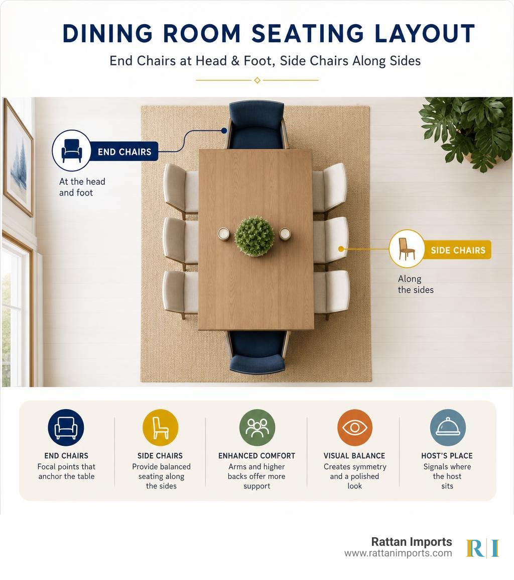 infographic showing dining room seating layout with end chairs at head and foot and side chairs along sides infographic infographic showing dining room seating layout with end chairs at head and foot and side chairs along sides infographic