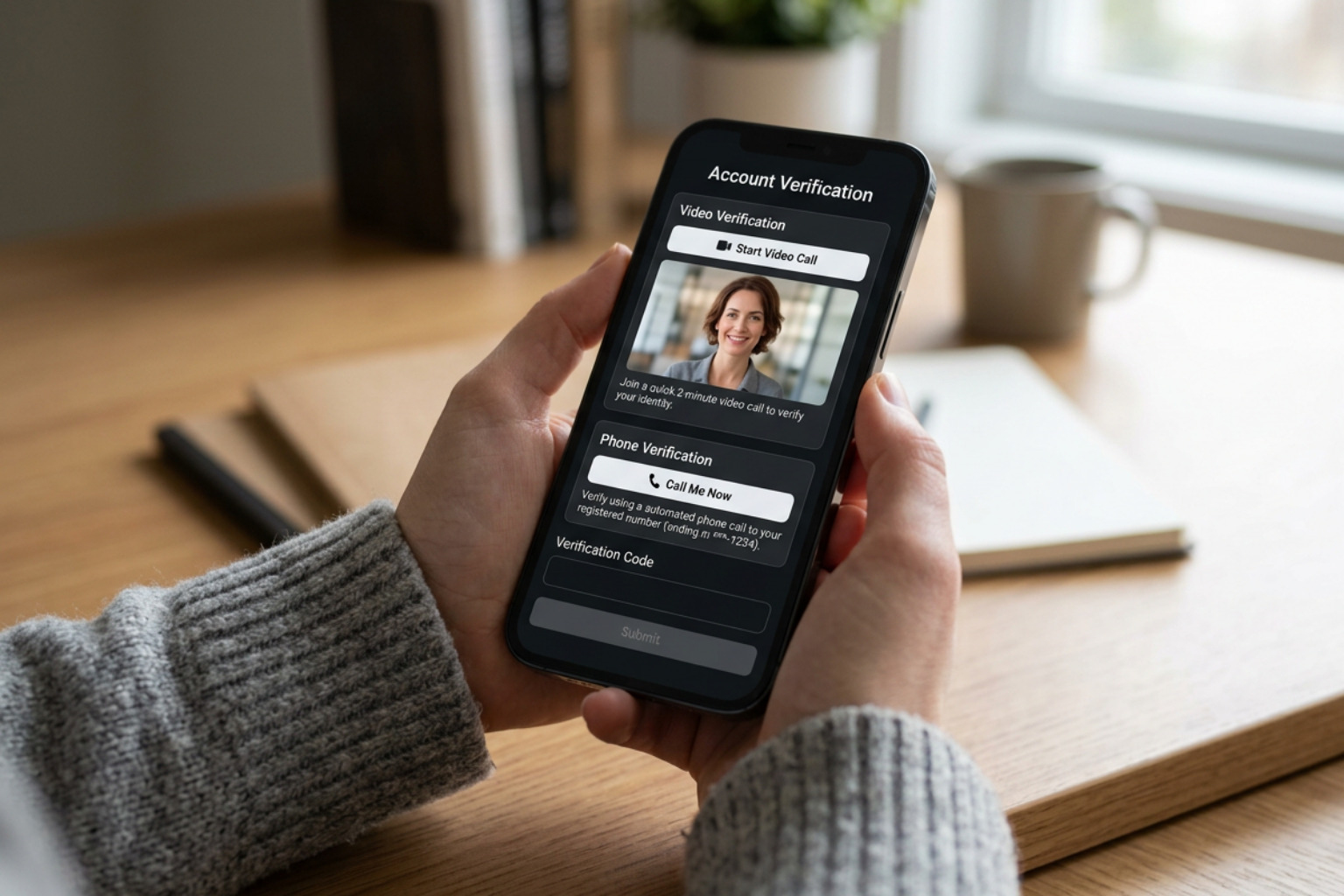 Verification options on a smartphone screen showing video and phone methods
