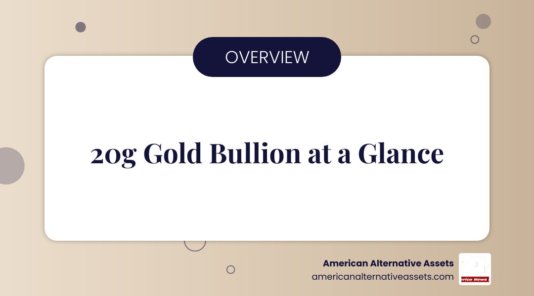 Infographic comparing 20g gold bar specs: weight, purity, troy oz, brands, and IRA eligibility infographic