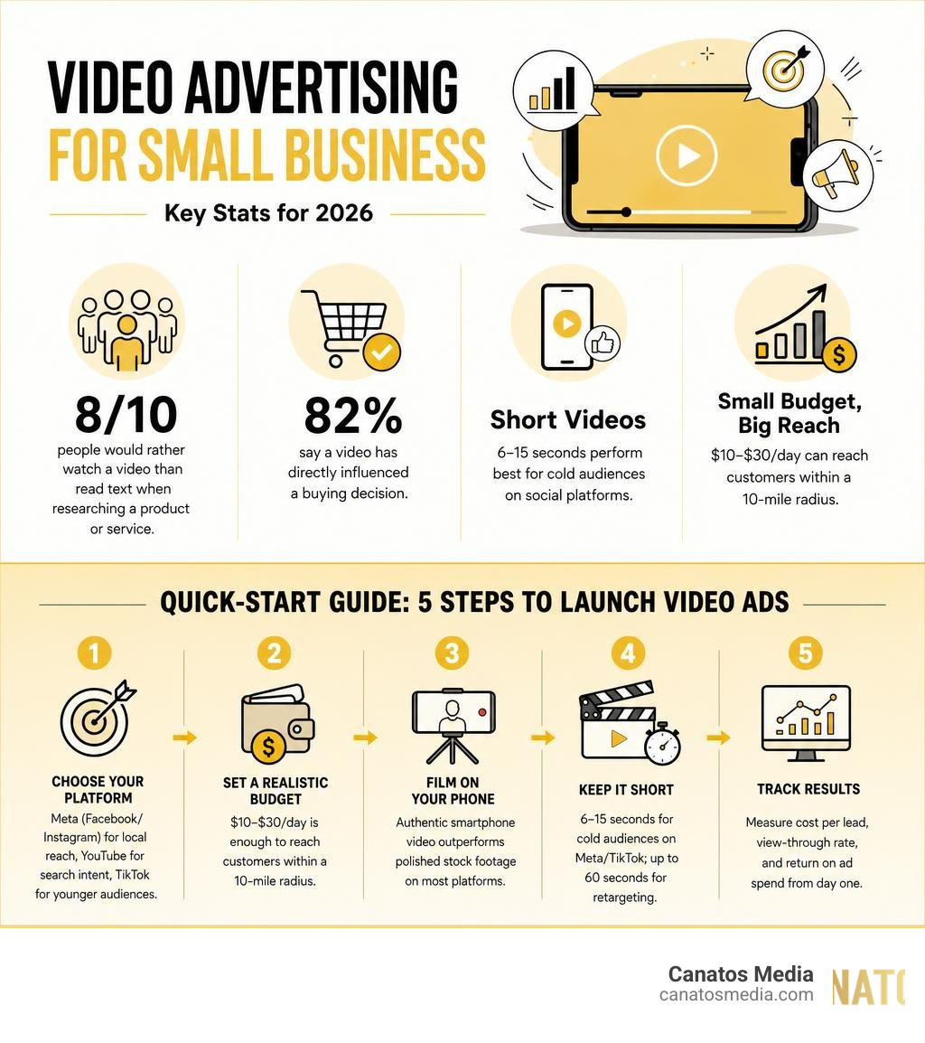 infographic showing key video advertising stats and quick-start steps for small businesses in 2026 infographic