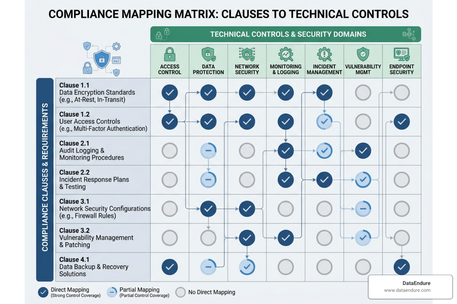 Compliance mapping matrix matching clauses to technical controls Compliance mapping matrix matching clauses to technical controls