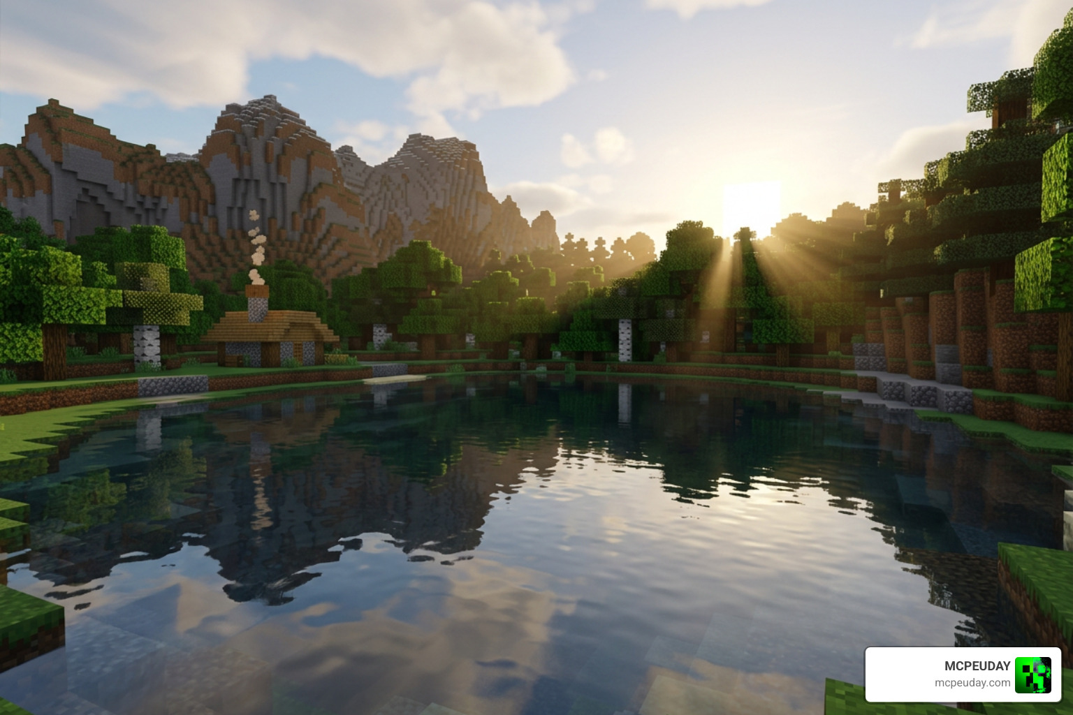 Water reflections and dynamic lighting in Minecraft Bedrock using Vibrant Legacy Rewrite