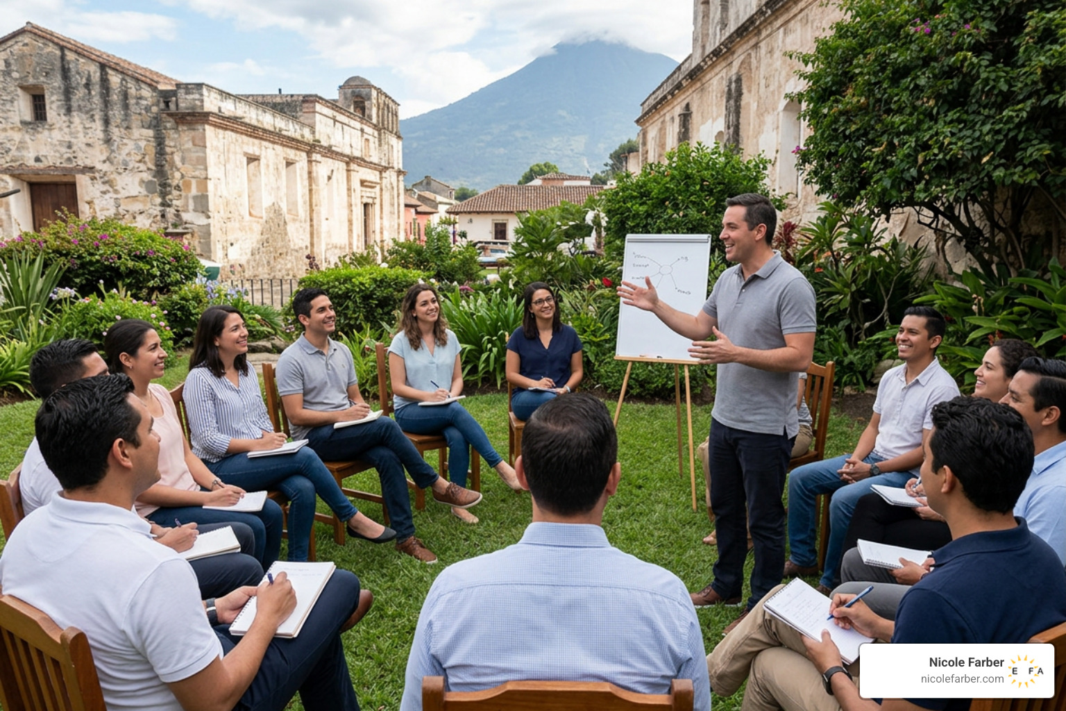 A dynamic leadership retreat session in Antigua Guatemala A dynamic leadership retreat session in Antigua Guatemala