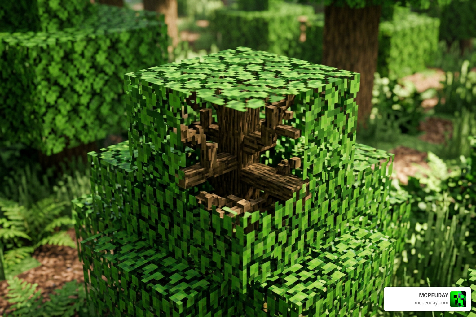 Internal branch textures inside 3D leaf blocks