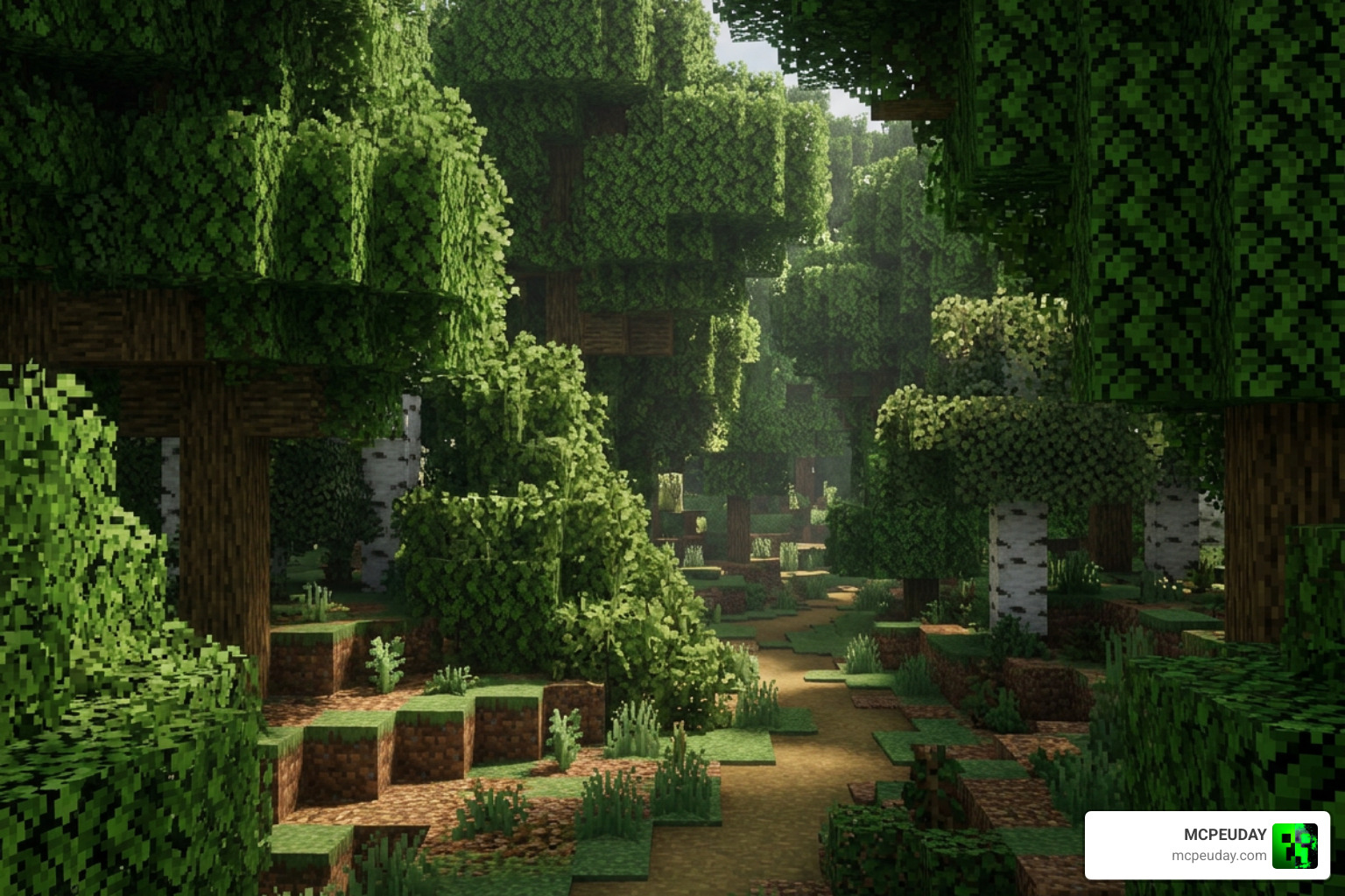 Realistic forest in Minecraft using bushy leaves and shaders