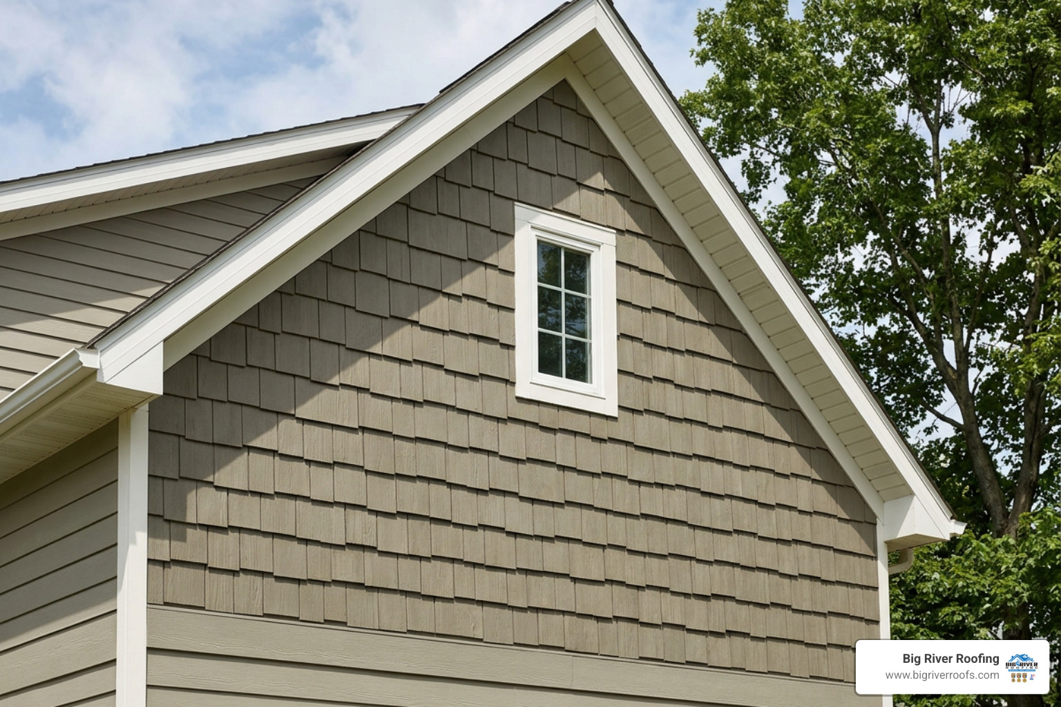 HardieShingle staggered edge panel installation on home gable HardieShingle staggered edge panel installation on home gable