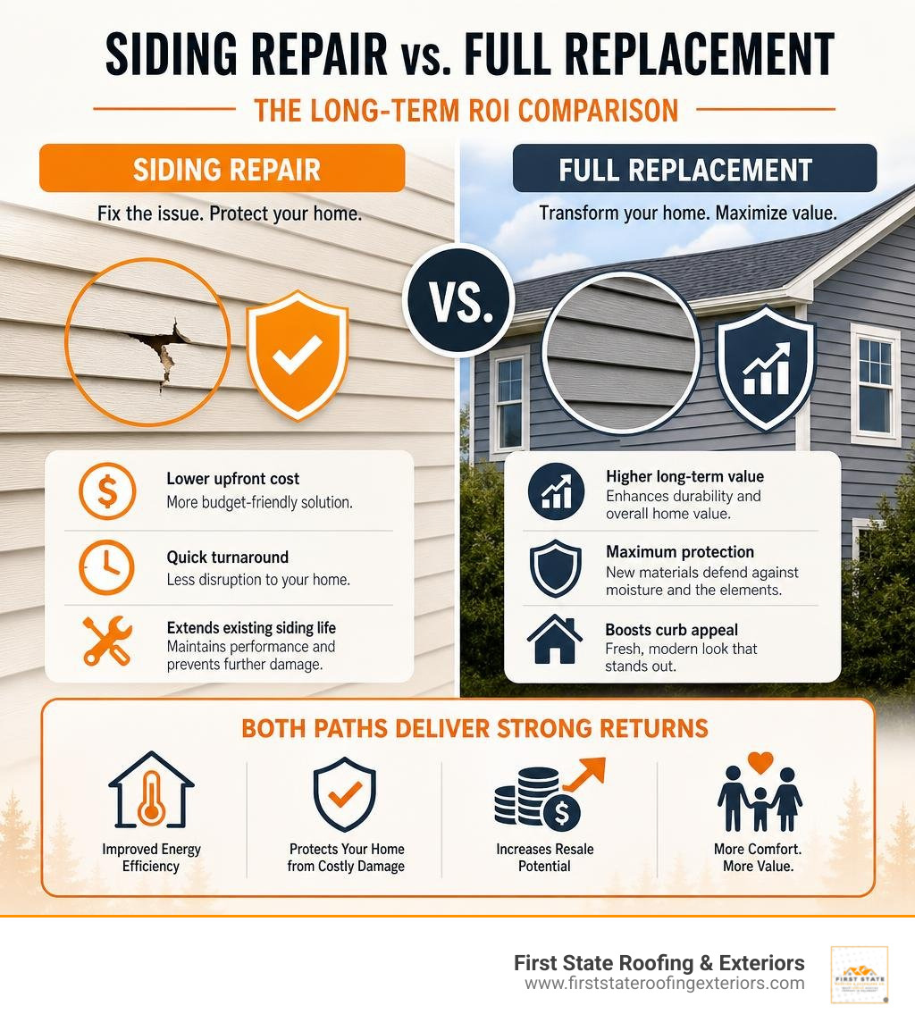 infographic comparing the long-term ROI of siding repair vs full replacement infographic infographic comparing the long-term ROI of siding repair vs full replacement infographic
