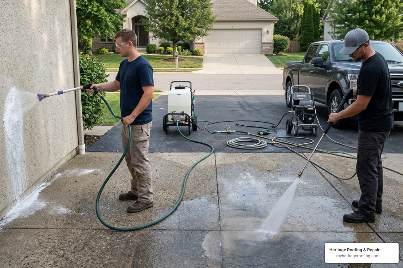 Comparing soft wash nozzles with high-pressure power washing equipment