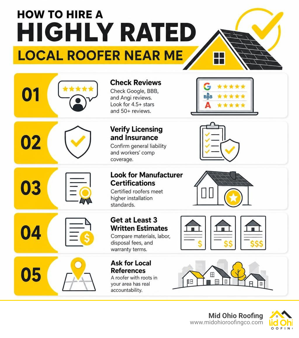 Step-by-step infographic showing how to hire a highly rated local roofer near me infographic Step-by-step infographic showing how to hire a highly rated local roofer near me infographic