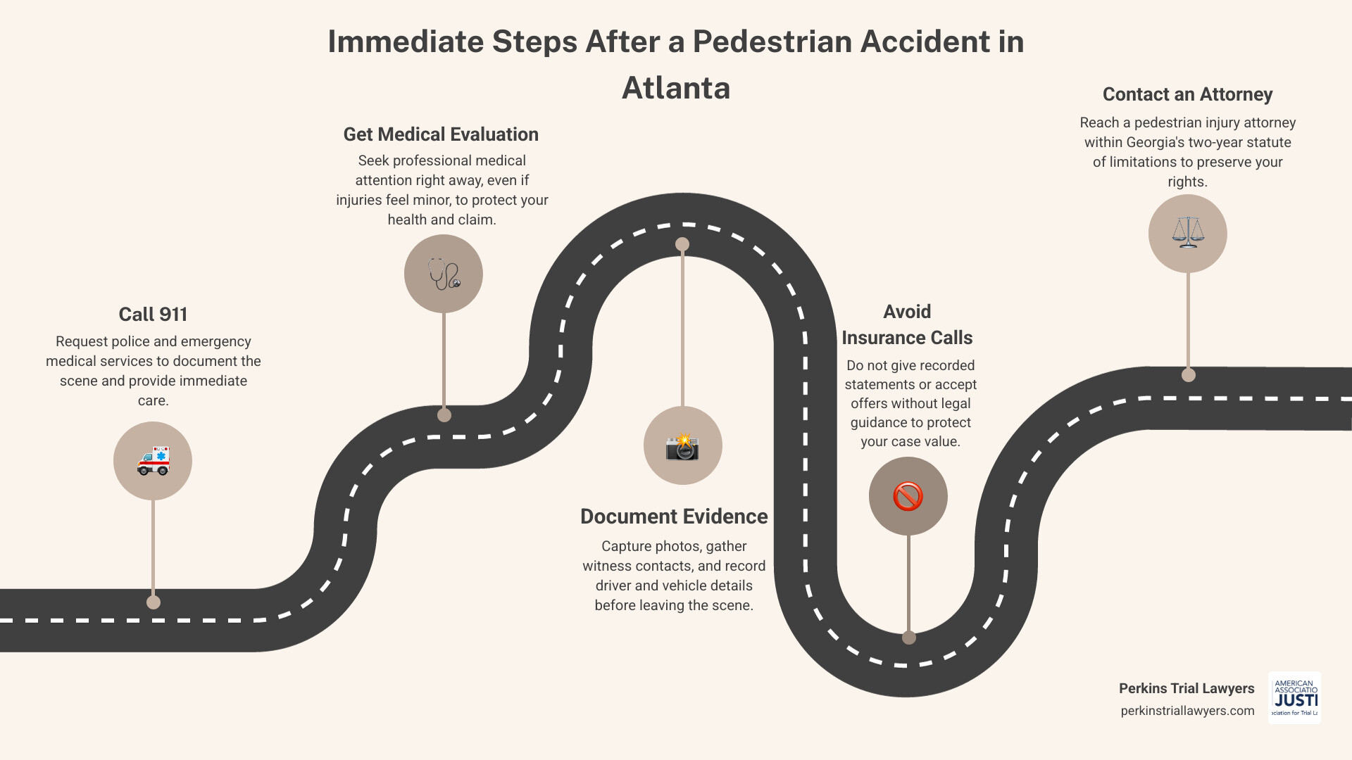 Steps to take after a pedestrian accident in Atlanta: call 911, get medical care, gather evidence, avoid insurance Steps to take after a pedestrian accident in Atlanta: call 911, get medical care, gather evidence, avoid insurance