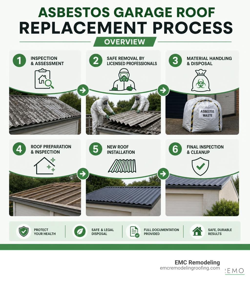 Asbestos garage roof replacement process overview infographic infographic