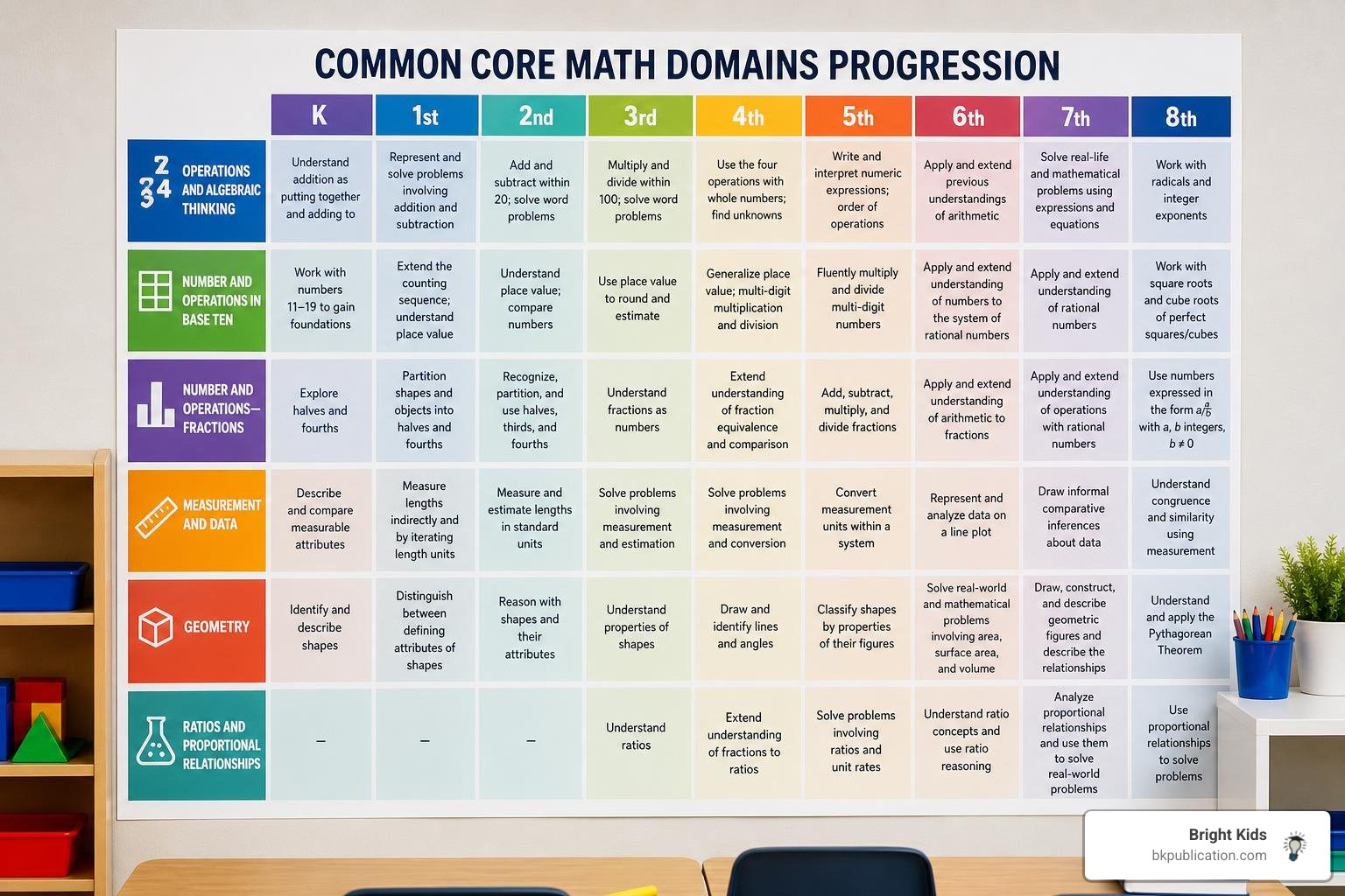 grade-level common core math progression chart showing K-8 domains grade-level common core math progression chart showing K-8 domains