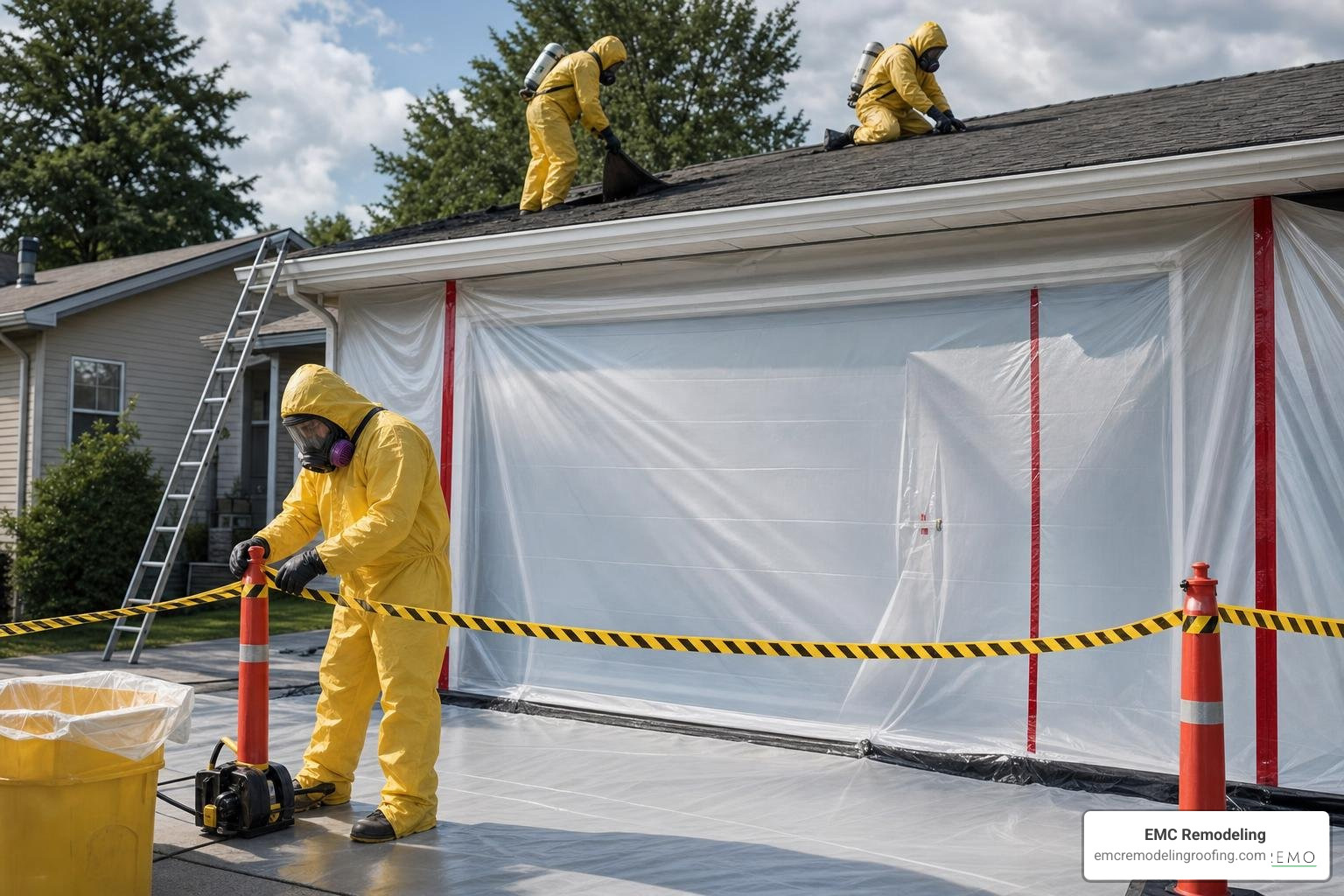 professional asbestos abatement setup with containment zones