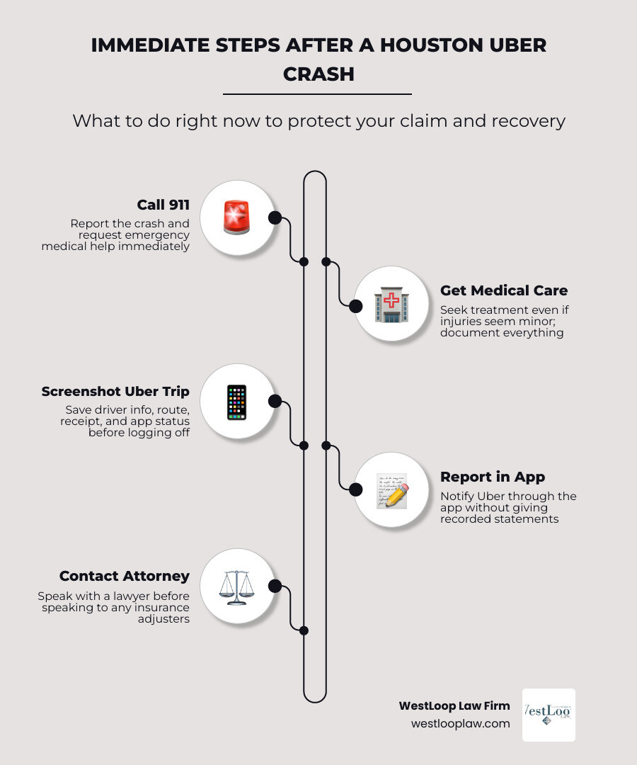 Immediate steps to take after a Houston Uber rideshare accident infographic infographic Immediate steps to take after a Houston Uber rideshare accident infographic infographic