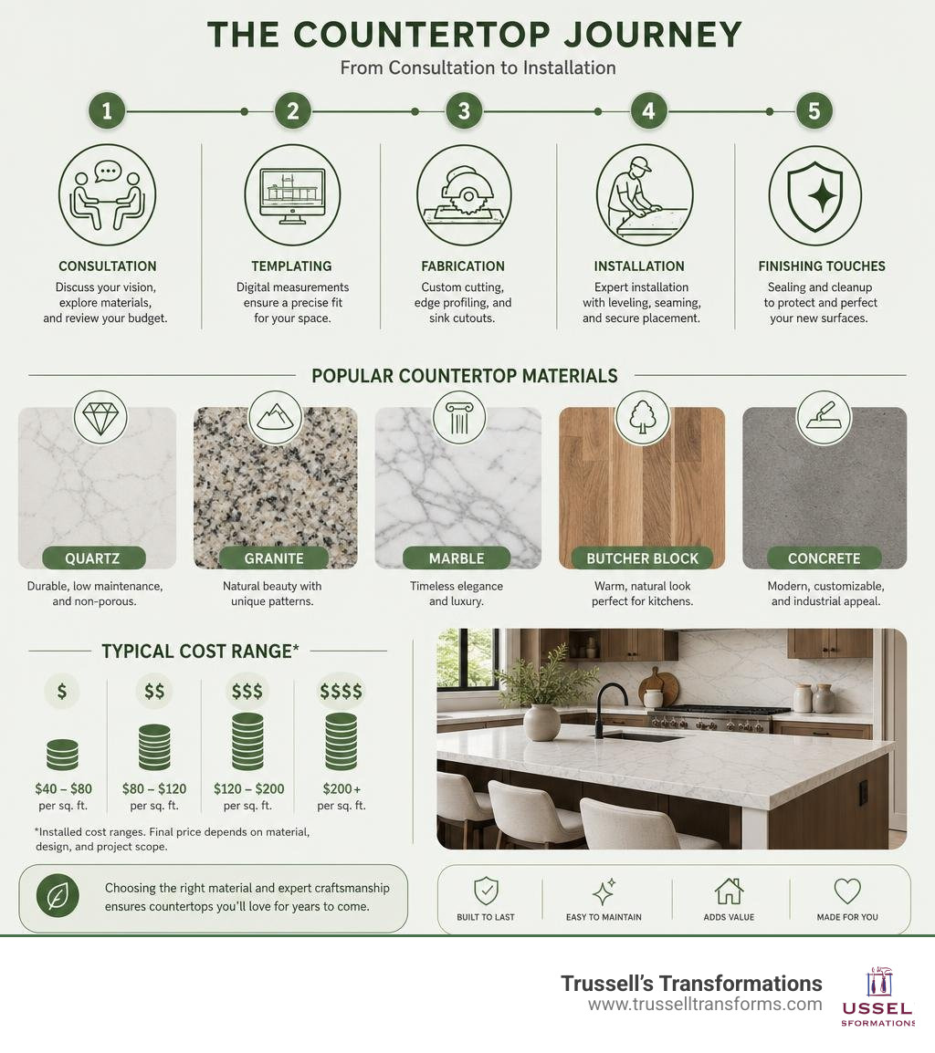 Infographic Showing Countertop Selection Process From Consultation To Installation With Material Options And Cost Ranges Infographic Showing Countertop Selection Process From Consultation To Installation With Material Options And Cost Ranges