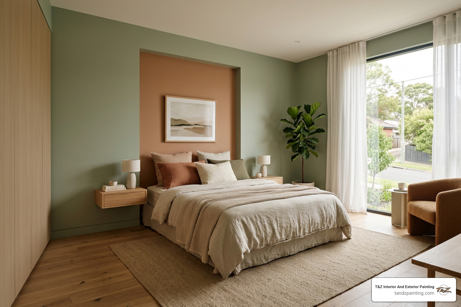 modern bedroom with trending 2026 paint colors