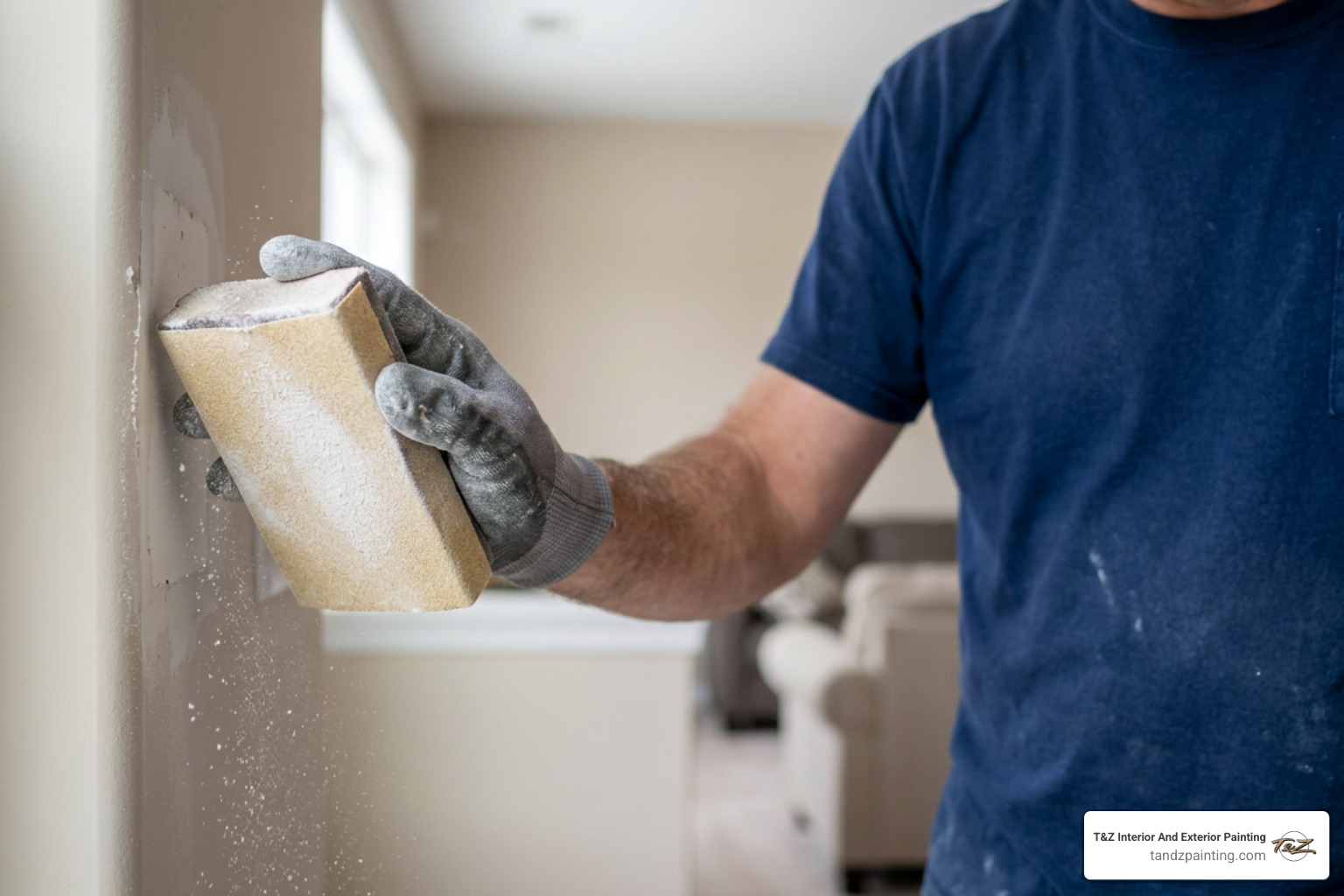 meticulous wall sanding and preparation work