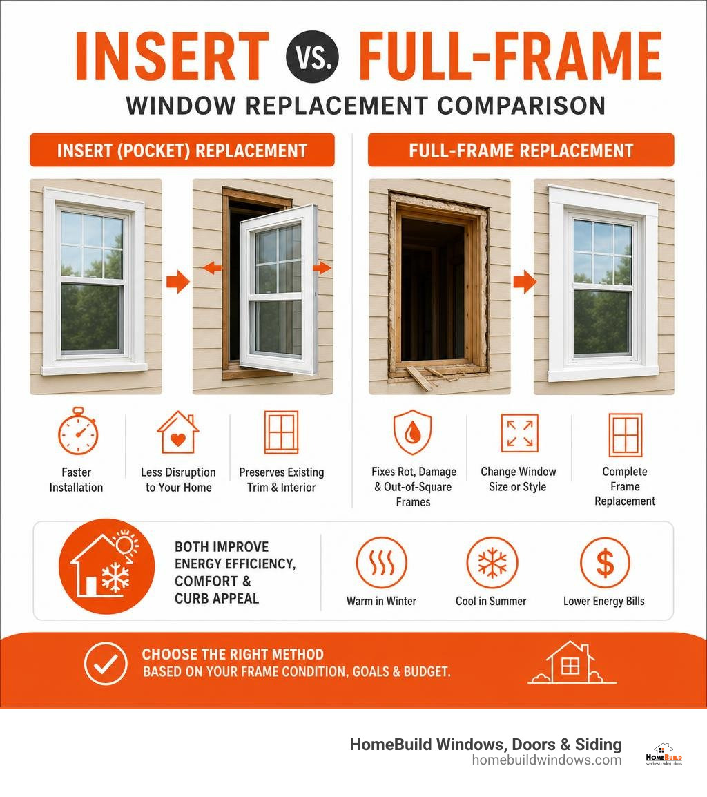Insert vs full-frame window replacement comparison infographic infographic