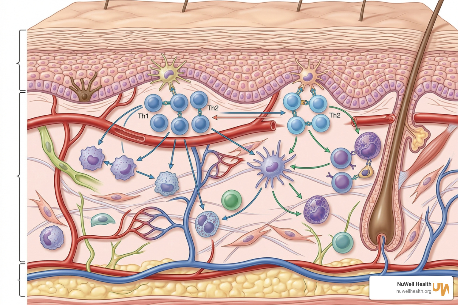 Diagram of T helper cells and immune homeostasis in the skin