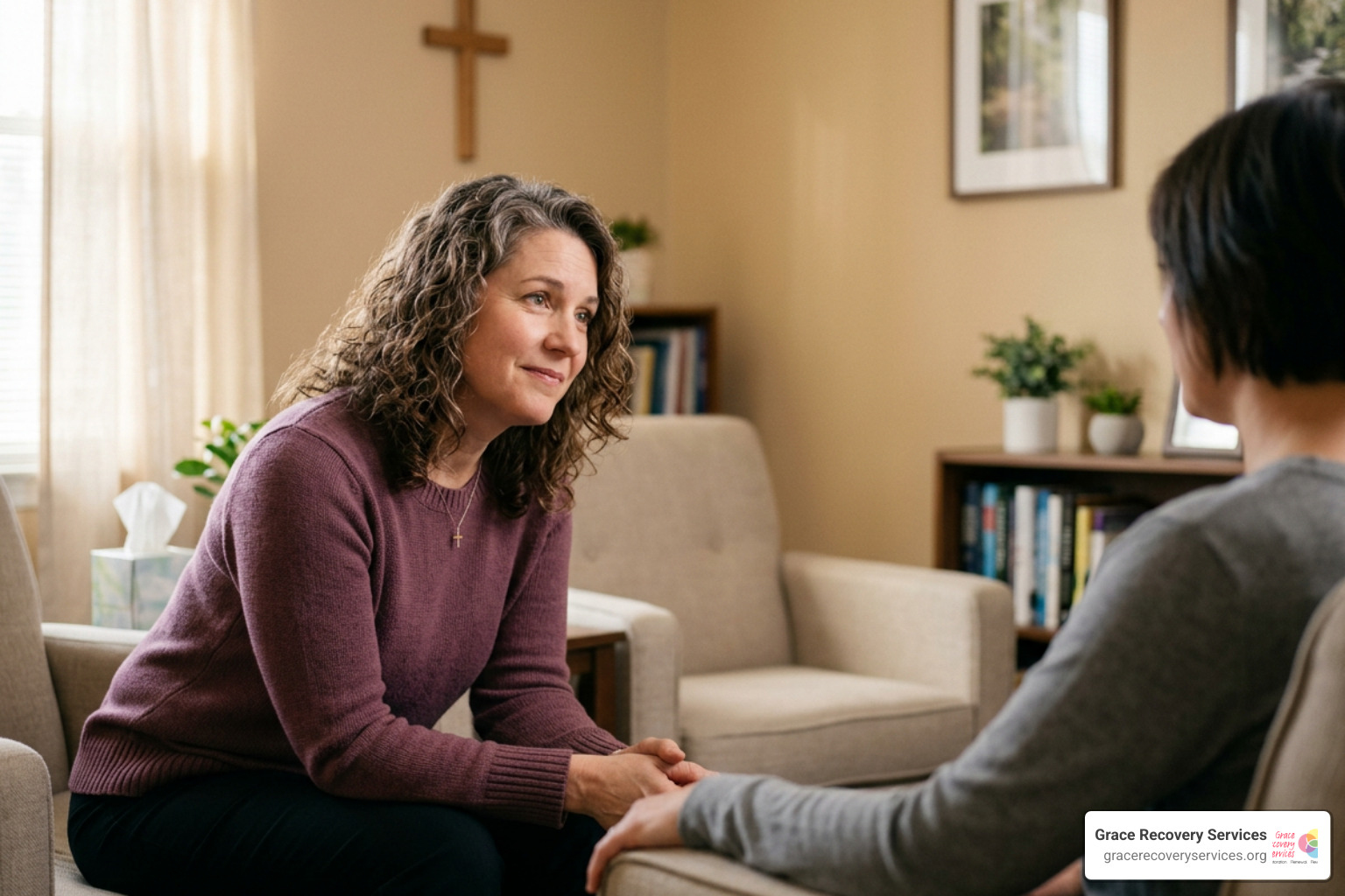 A Christian counselor listening with deep empathy and compassion A Christian counselor listening with deep empathy and compassion