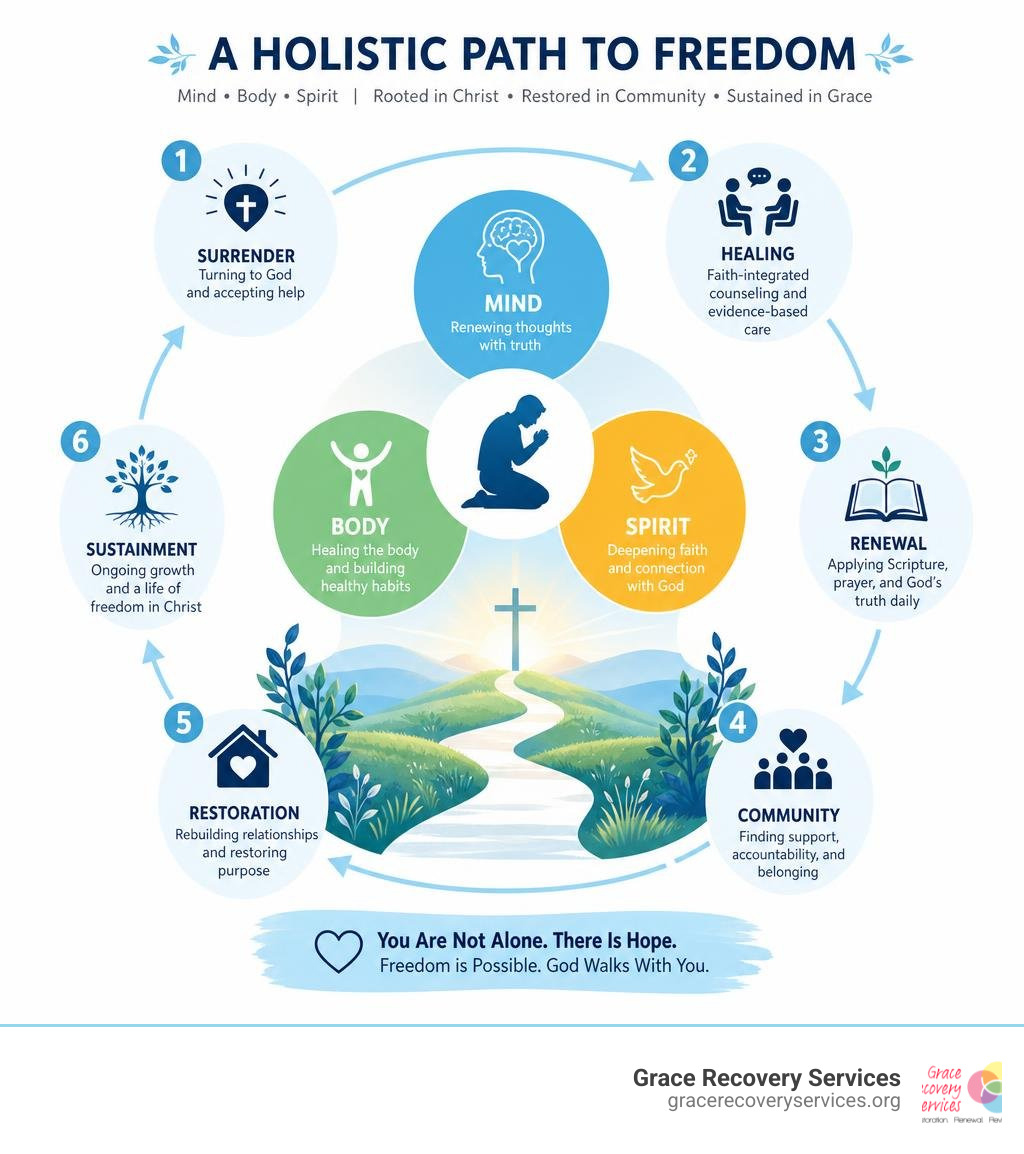 Holistic mind-body-spirit Christian addiction recovery process infographic infographic Holistic mind-body-spirit Christian addiction recovery process infographic infographic