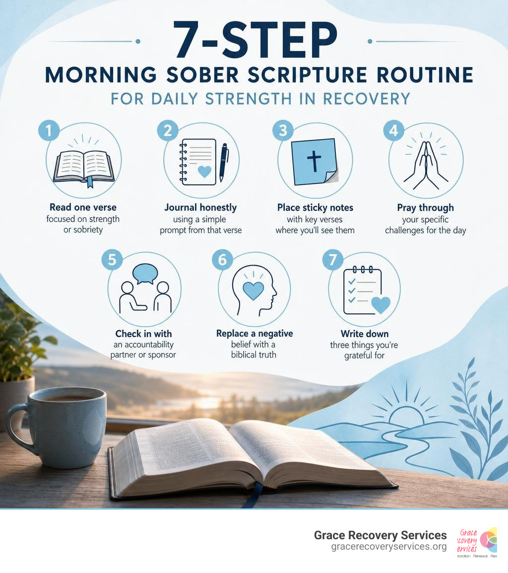 7-step morning sober scripture routine infographic for daily strength in recovery infographic