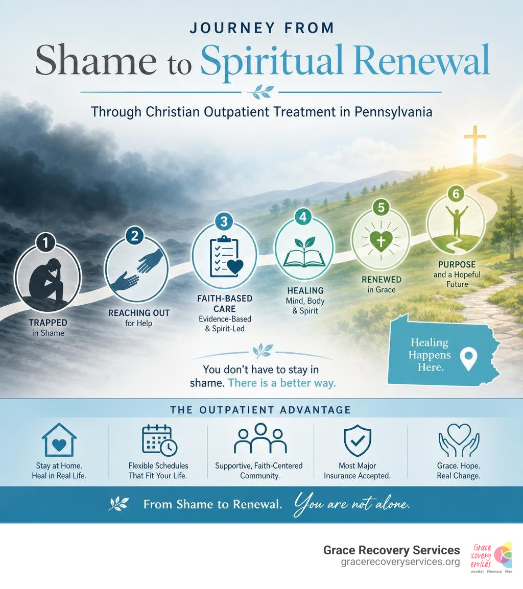 Journey from shame to spiritual renewal through Christian outpatient treatment in Pennsylvania infographic Journey from shame to spiritual renewal through Christian outpatient treatment in Pennsylvania infographic