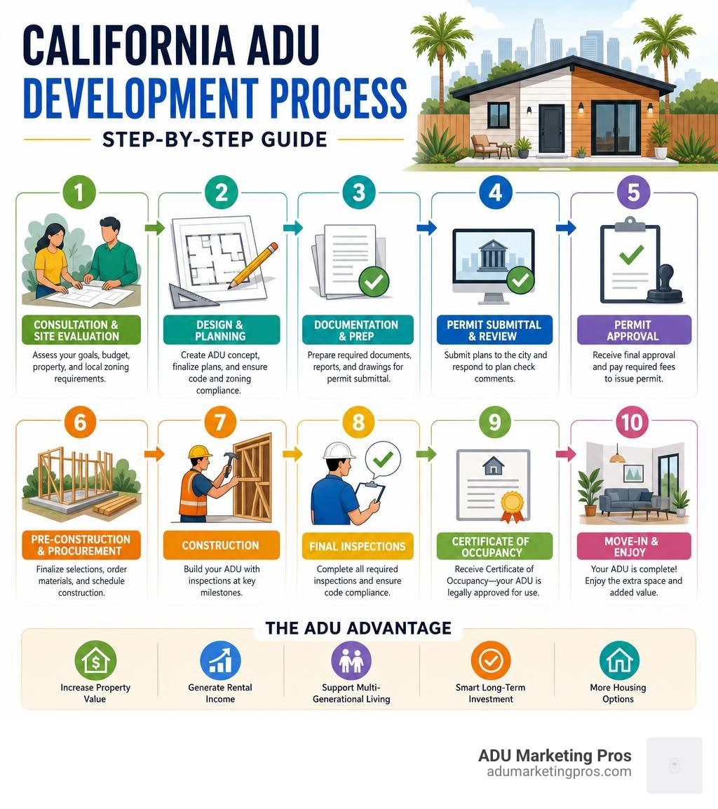 California ADU development process infographic step by step guide infographic