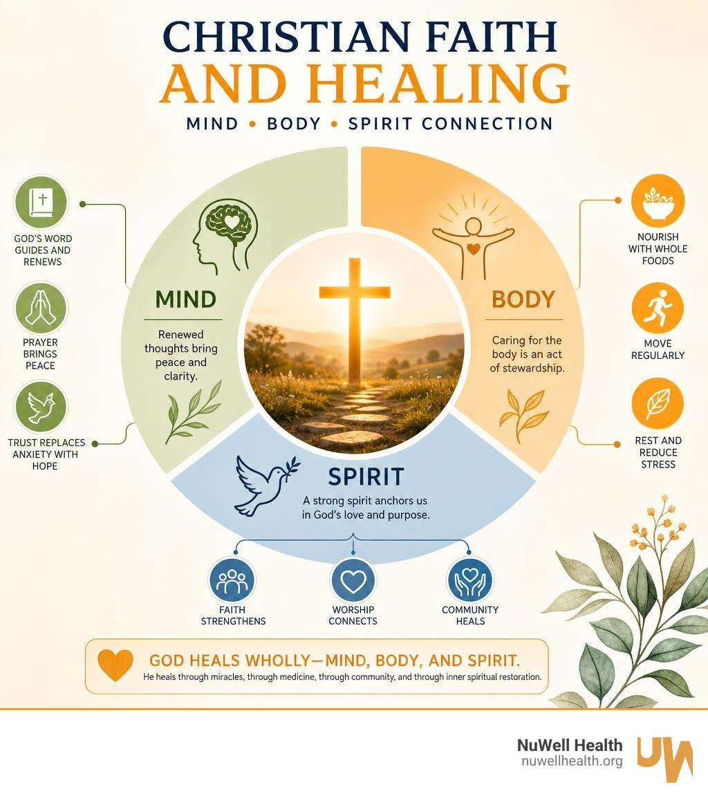 Infographic: Christian faith and healing - mind body spirit connection overview infographic