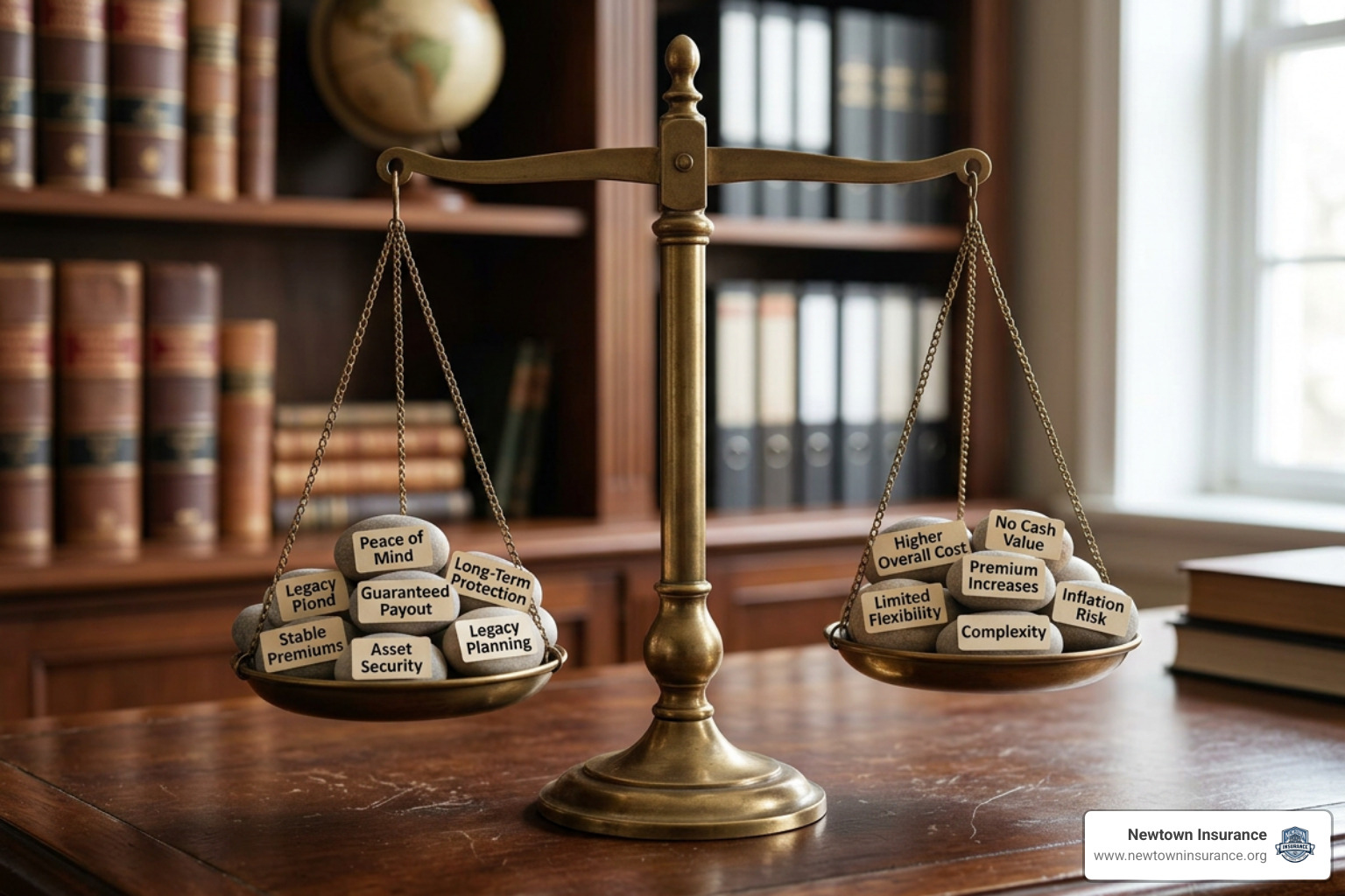 A balance scale weighing the pros and cons of extended term insurance A balance scale weighing the pros and cons of extended term insurance