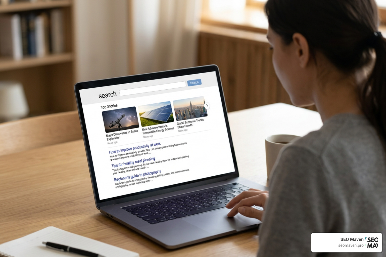 Search engine results page showing news and organic rankings
