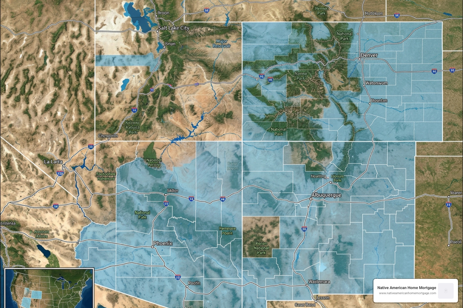 Map of HUD 184 eligible areas focusing on Arizona, New Mexico, Utah, and Colorado