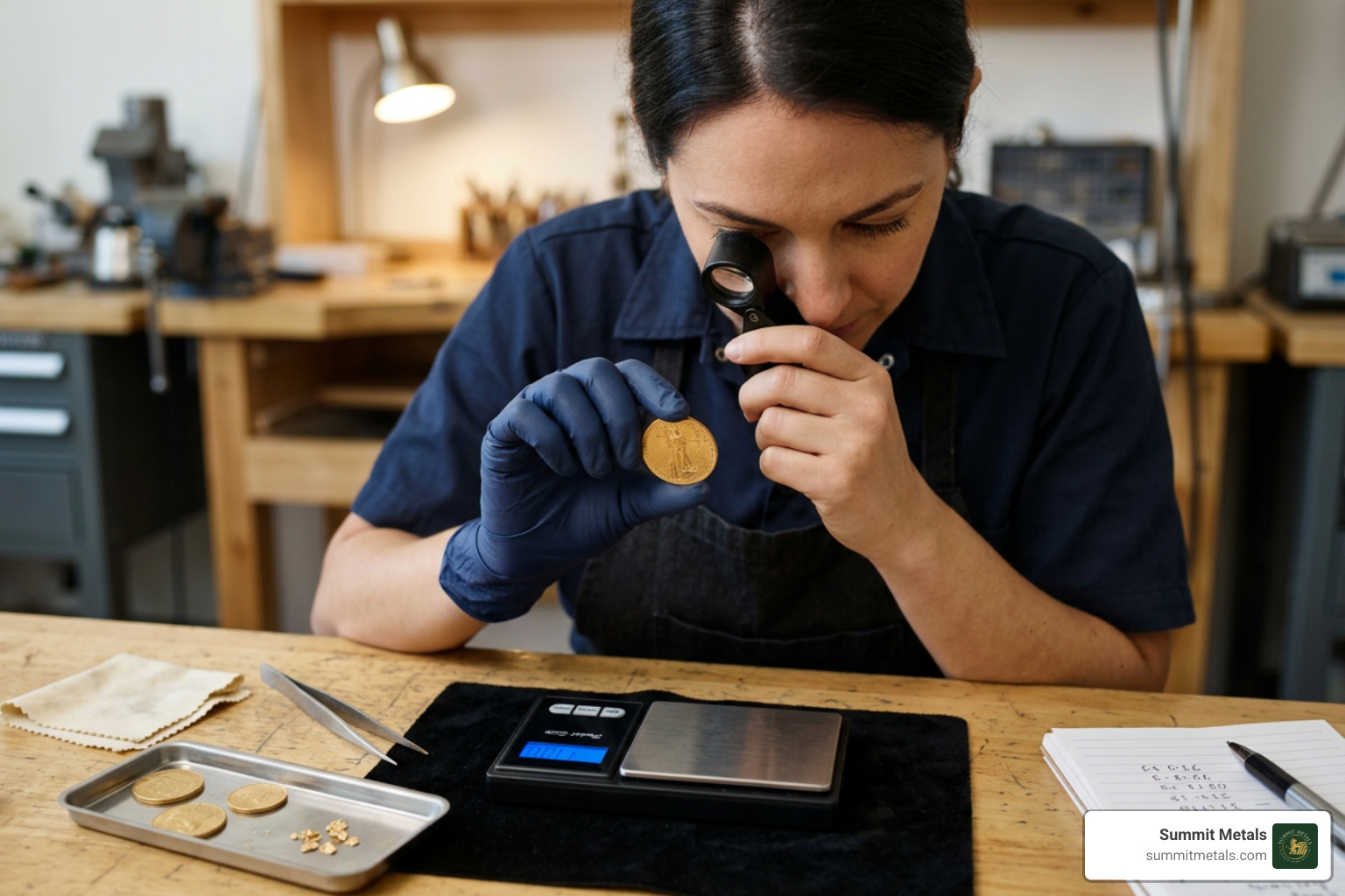 Professional inspection of gold coins for purity and authenticity Professional inspection of gold coins for purity and authenticity