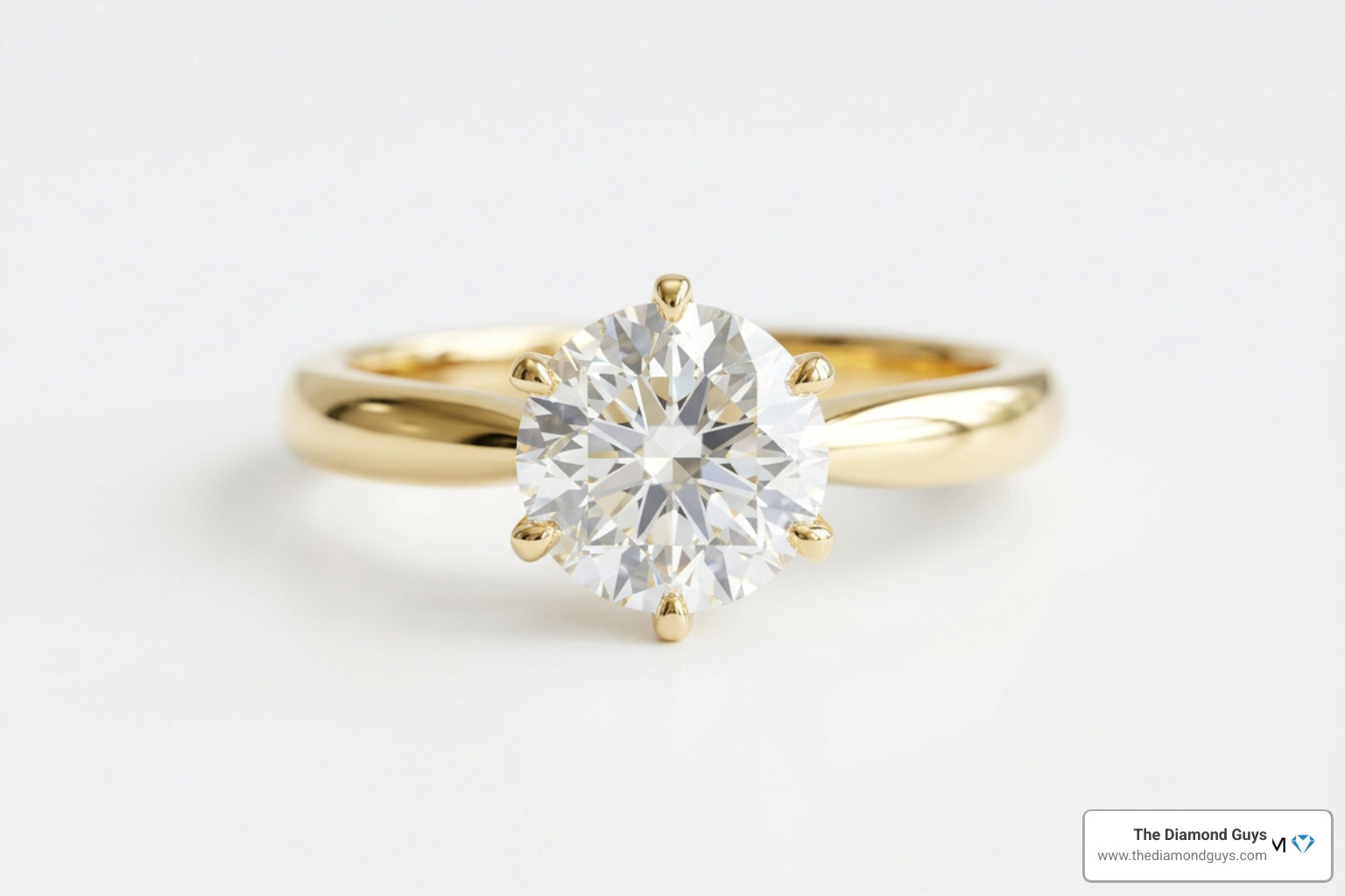 a classic round brilliant ring on a polished gold band a classic round brilliant ring on a polished gold band
