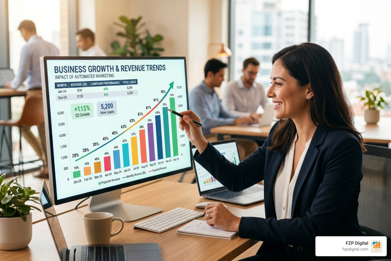 business growth chart showing upward revenue trends from automated marketing campaigns business growth chart showing upward revenue trends from automated marketing campaigns