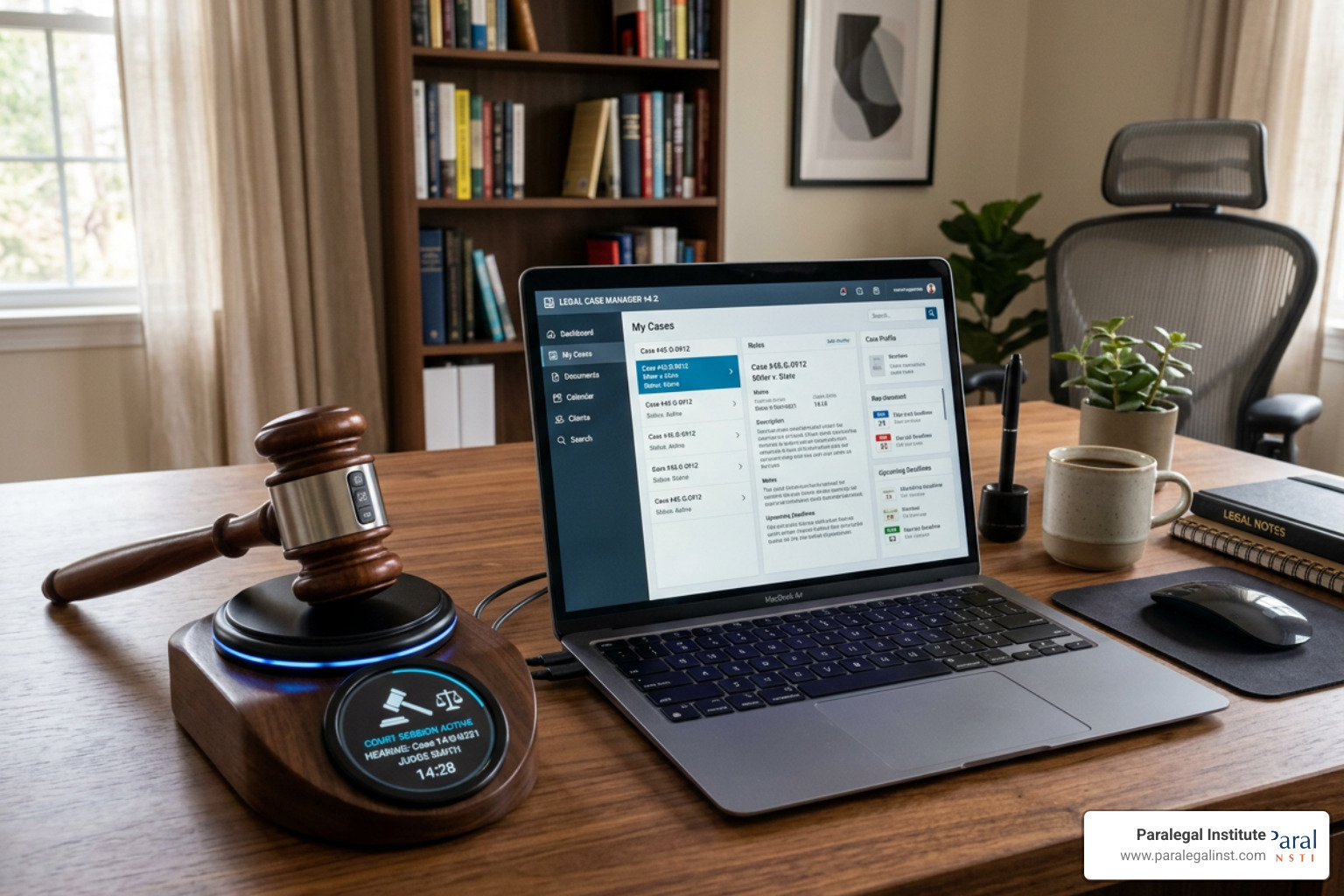 digital gavel next to a modern laptop displaying legal software digital gavel next to a modern laptop displaying legal software