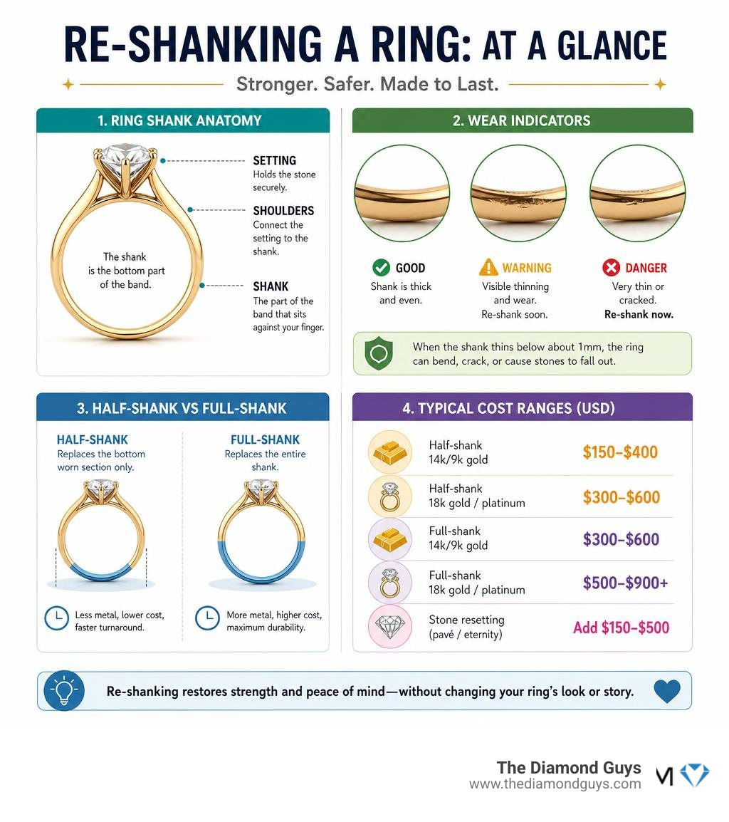 Infographic: ring shank anatomy, wear indicators, half vs full shank, and cost ranges infographic Infographic: ring shank anatomy, wear indicators, half vs full shank, and cost ranges infographic