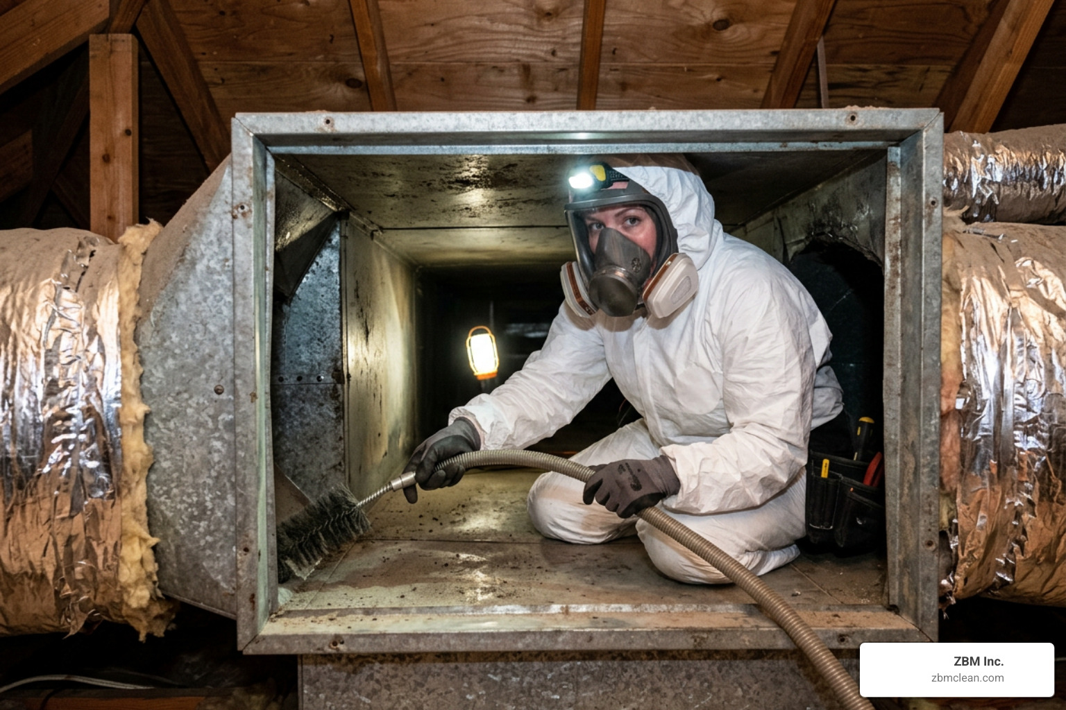 professional technician in PPE cleaning ductwork professional technician in PPE cleaning ductwork