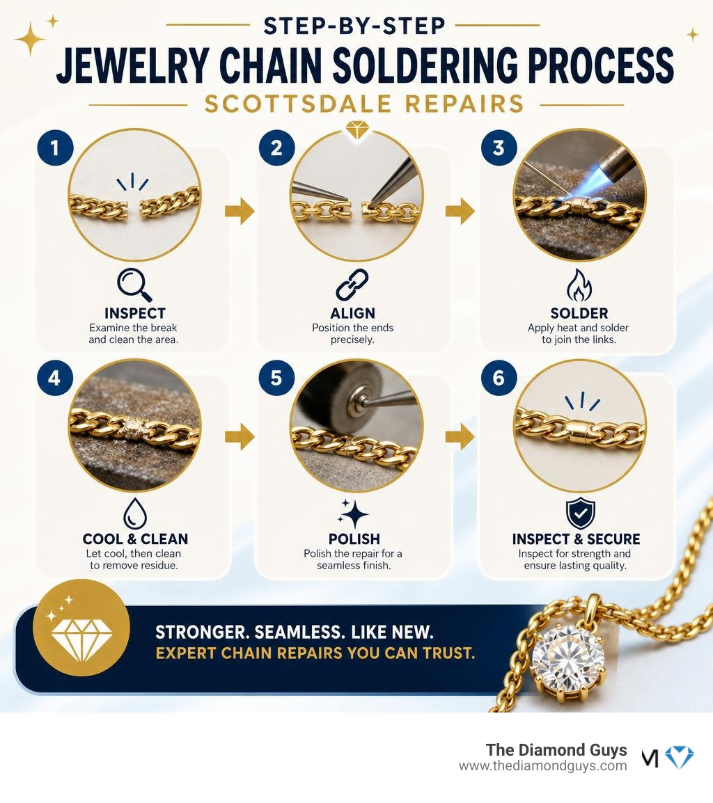 Step-by-step jewelry chain soldering process infographic for Scottsdale repairs infographic Step-by-step jewelry chain soldering process infographic for Scottsdale repairs infographic