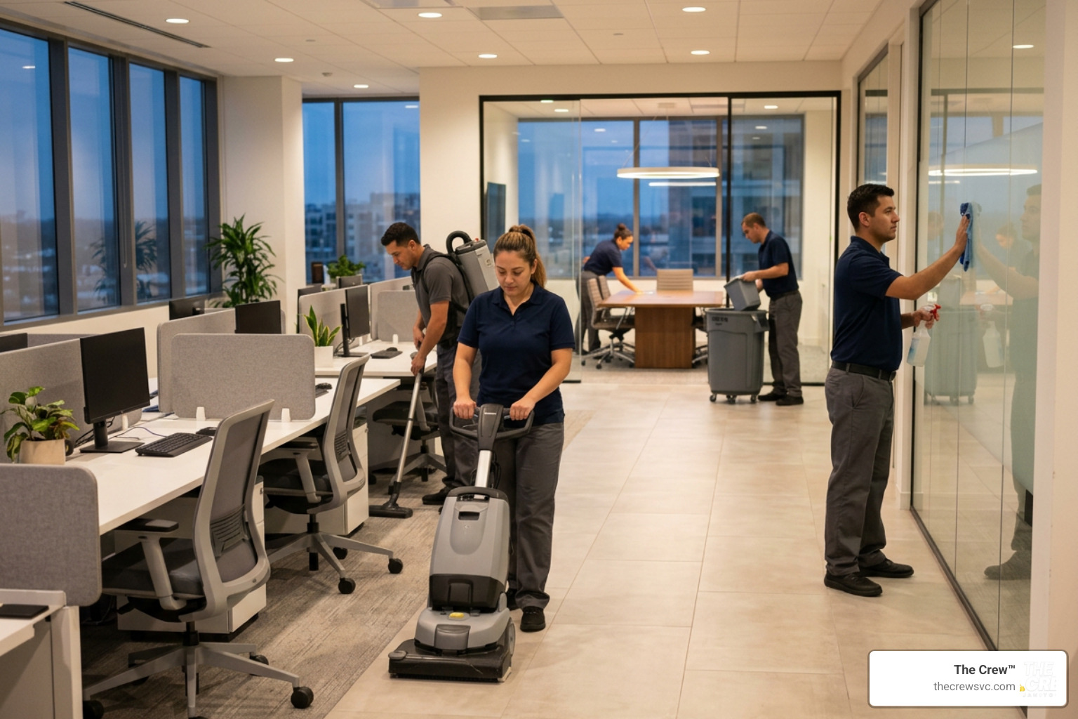 professional janitorial team cleaning a modern corporate office professional janitorial team cleaning a modern corporate office