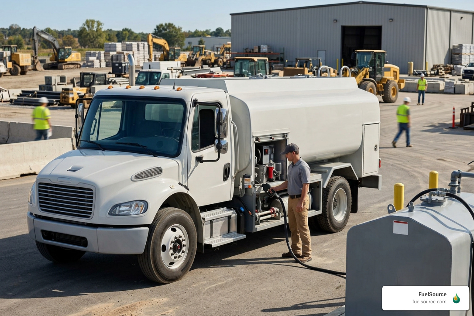 Modern fuel delivery truck servicing a commercial site