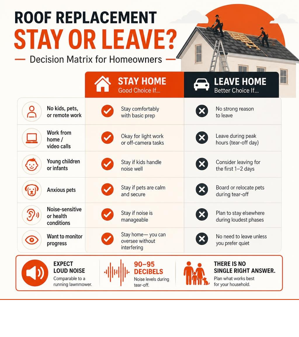 Roof replacement stay or leave decision matrix for homeowners infographic